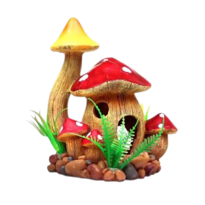 aquarium decoration house, fish tank hideaway landscape, mushroom house shelter, reptiles fish and shrimps fairy garden cave decor