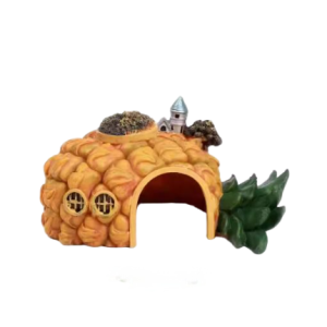 aquarium decoration house, fish tank hideaway landscape, pineapple house shelter, reptiles fish and shrimps fairy garden cave decor